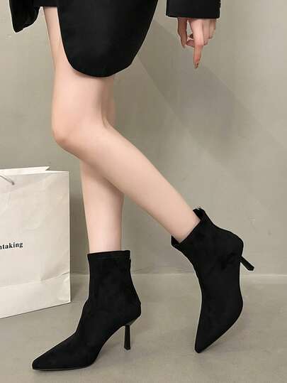 Pointed Toe High Heel Ankle Boots For Women, New Autumn/Winter Fashion Slim Stiletto Heel Suede Dress Boots, Elegant