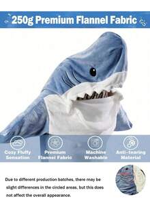 Shark Hooded Blanket, Soft & Cozy Wearable Shark Blanket For Adults And Kids - Hooded Shark Blanket, Plush Flannel Shark Sleeping Bag With Ruffle Collar, Shark Costume, Machine Washable, Nautical Theme, Wearable Shark Blanket Bathroom Decor - Multicolor - View 8