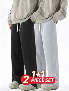 2 chiếc quần thể thao nam dáng rộng, màu trơn, ống rộng, có dây rút ở eo và túi lớn, thích hợp cho đi bộ hàng ngày, đi làm, du lịch và các dịp khác. - Nhiều màu - Xem 5