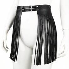 1pc Women's Fashion Tassel Skirt, Sexy Black Leather Bondage Tassel Skirt Apparel Waist Belt