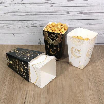 6 piezas Caja de palomitas de papel Eid Mubarak Ramadán Caja de galletas y bocadillos 2026 Suministros de decoración del hogar para fiestas musulmanas Regalos del Eid Al-Fitr