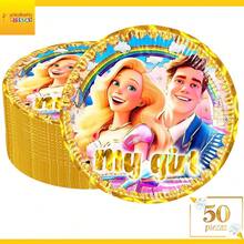 50 Pz Plato Cartón Premium Pastelero Happy Birthday Hb Rojo Confeti Oro - Mi novia está de viaje. - Ver 2