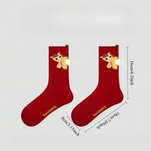 1双女士3D立体马主题趣味袜子，喜庆红色，适合秋冬季穿着 - 彩色 - 查看 3