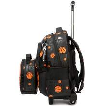 男童带轮背包，圆形，带扣，可作书包和铅笔盒，适合小学生、儿童足球旅行行李箱