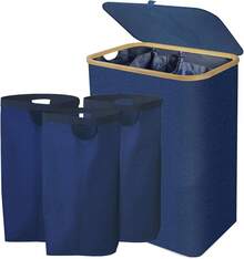 Cesto De Ropa Sucia 110L Plegable Cesta de Lavandería con Tapa y Bolsaíble, Portátil Organizador Canasto Bote de Almacenamiento para Dormitorio y Baño, Negro LOIU - 165L-Azul marino - Ver 9