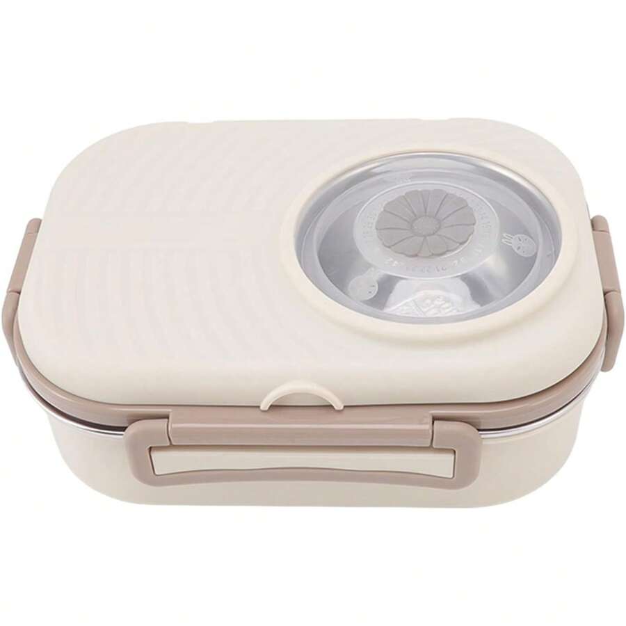 Contenedores de Almuerzo para Adultos Box , 1450ml Fiambrera para con Tazón de Sopa Cubiertos Fiambrera para Grandes Contenedores de Almuerzo para - beige - Ver 1
