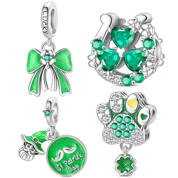 Colgante de amuleto con gema verde de dibujos animados chapado en plata, adecuado para pulsera DIY original, regalo de joyería de moda para el cumpleaños de la mujer