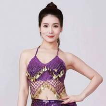 Áo croptop buộc dây tua rua đính sequin dành cho nữ, trang phục múa bụng phong cách Bohemian cho các lễ hội và buổi biểu diễn. - Nhiều màu - Xem 7