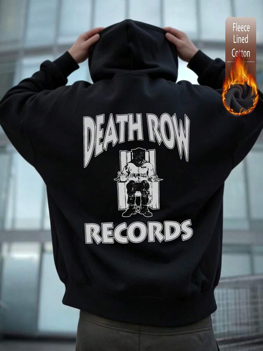 Áo nỉ nam tay rớt vai bằng cotton, lấy cảm hứng từ album Death Row, được làm từ chất liệu dày dặn, thoải mái cho mùa thu/đông, với lớp lót lông cừu giữ ấm tuyệt vời. - màu đen - Xem 1
