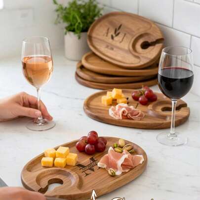 Custom-Made Trays, Personalized Engraved Mini Wooden Trays, Wedding Charcuterie Board Gift Box (With Surname), With Wine Bottle Holder, Custom Engraved Mini Wooden Tray, Laser Engraved, Wooden Coffee Tray, Serving Board, Tea Set Tray Suitable For Home Decor, Catering, Banquets And Special Events, Novelty Gift/Birthday/Valentine'S Day/Housewarming/Wedding/Father'S Day Gift