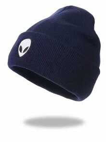 1 pieza Gorro de punto bordado con diseño de alien, gorro de esquí unisex para invierno cálido - extranjero - Ver 7