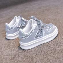 2025 Spring/Autumn New Kids Sports Shoes, Girls Casual Glitter Shoes, Boys Soft Sole Sneakers - Silver - View 3