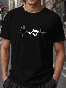 Camiseta de Verano de Manga Corta para Hombres Grandes y Altos - ECG; Diseño Gráfico de Nota Musical Camiseta casual de corte holgado retro. Top de Talla Transpirable y Lavable aáquina para Actividades al Aire Libre. Camiseta gráfica de ECG - Negro - Ver 7