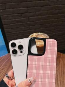 Plaid Pattern Phone Case, Compatible With  S23, S24, S25,  S23,S24,S25Ultra,S23,S24,S25Plus, 12, 12 Pro, 12Pro Max, 13, 13 Pro, 13Pro Max, 14, 14Pro, 14Pro Max, 14Plus, 15, 15Pro, 15Pro Max, 15Plus, 16, 16Pro, 16Pro Max, 16Plus, 17, 17 Pro, 17 Pro Max, 17 Air. Adopting TPU+PC Two In One Material, High-End And Fashionable. Perfect Gift For Family, Friends, Lovers, Boyfriends, And Christmas. - Pink - View 4