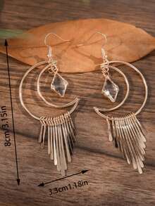 2 件复古合金波西米亚风手工太阳脸镂空星星图案吊坠耳环适合女士日常佩戴 - 金黃色 - 查看 11