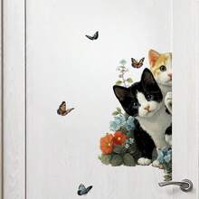 1 件趣味三猫墙贴 - 彩色花朵和蝴蝶图案，可移除自粘墙贴，易于清洁，适用于浴室、卧室、客厅的家居装饰 - 经典动物纹样设计，趣味十足，装饰性强 - 彩色 - 查看 9