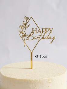 1个/3个/5个装蛋糕装饰插牌，生日蛋糕装饰，甜品桌装饰用品，现代文字花卉蛋糕装饰，生日派对蛋糕装饰礼品，插电式蛋糕装饰，烘焙用品，烘焙装饰，蛋糕用品，厨房家具必备品，节日礼品 - 金色 - 查看 8