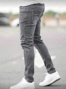 1 chiếc quần jeans nam phong cách đường phố màu xám nhạt rách rưới, món quà tuyệt vời dành cho chồng hoặc bạn trai. - Xám - Xem 3