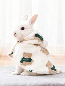 1pc Cartoon Print Hooded Thick Fleece Autumn/Winter Pet Warm Cloak Jacket, Rabbit Cloak, Cat/Dog Pajamas, Christmas Pet Cloak, Teddy Bear 2-In-1 Blanket, Suitable For Small Pets (Rabbit, Cat, Dog)