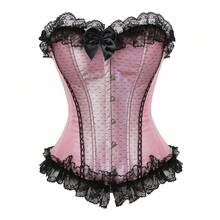 Jutrisujo Corset Tops Bustier For Women With Sleeves Off The Shoulder Lace Floral Plus Size Halloween Costume Renaissance Fairy - 820-Pink - 查看 14