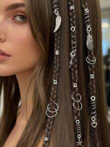 26pcs/36pcs/40pcs/45pcs Y2K Heart Shaped Metal Hollow Adjustable Fashion Simple Dreadlock Accessories - Multicolor - View 1