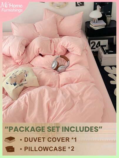 3pcs Light Pink Bedding Set - 1 Duvet Cover & 2 Pillowcases, Soft & Comfortable Home Textile, Soft & Skin-Friendly, Multiple Colors Available, Suitable For Dorm Rooms, Simple & Fashionable Home Decor, Soft & Comfortable Bedroom Bedding, Fashionable Set, Machine Washable, No Filling