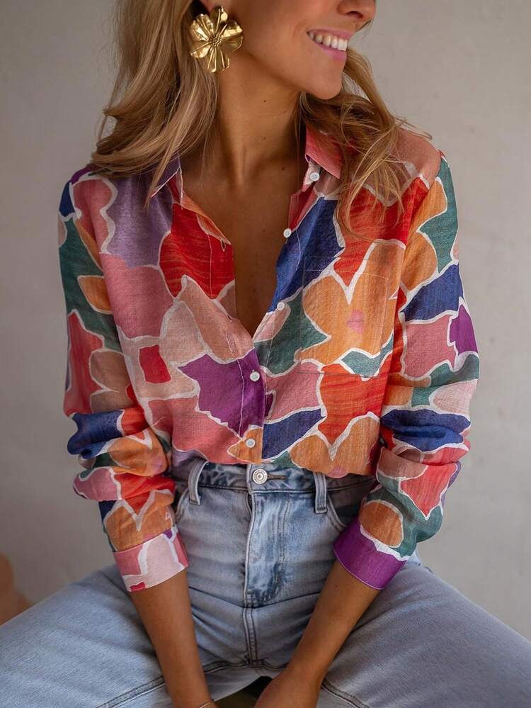 QIANZHIDU Women's Loose Vertical Striped Long Sleeve Casual Office Business Matching Windbreaker, Elegant And Mature, Autumn Shirt, Women's Elegant Shirt, Spring Women's Outfit, Women's Party Shirt, Women's Casual Shirt, Women's Shirt - Red Violet - View 1