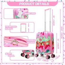 2pcs Girls Luggage Set, Including Playing Cards And 16-Inch Hard Shell Wheeled Carry-On Suitcase, Suitable For Girls Travel And Back To School Season, Meets Airline Regulations