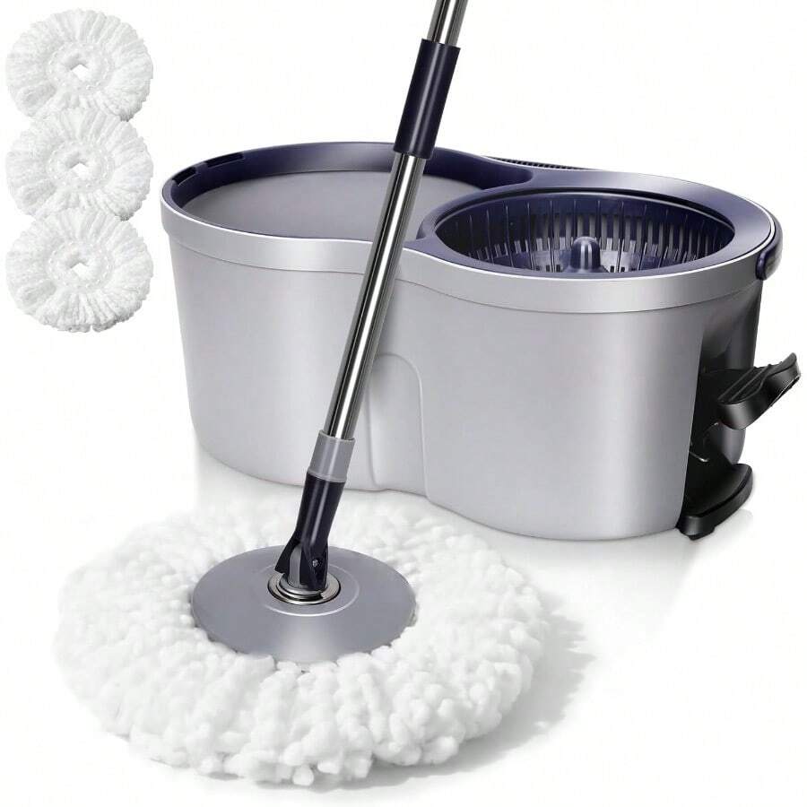 Spin Mop And Bucket SetMasthome EasyWring Microfiber Spin Mop With 3 Mop Pads Pedal Spinning Mops And Bucket With Wringer Set For Floor Cleaning - Home And Office Suitable - Xanh đậm - Xem 1