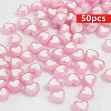 Yiwu Qiyou Accessories Co., LTD 50pcs/Pack Pink Heart Shaped Acrylic Beads, Valentine's Day - Pink - View 1