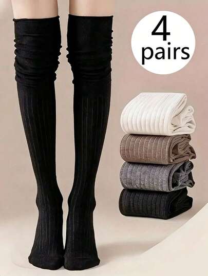 4 Pairs Women Over-The-Knee Socks, Suitable For All Seasons - Long Tube Socks For Spring/Autumn, Maternity High-Top Socks, Non-Slip & Non-Binding Leg Socks For Winter