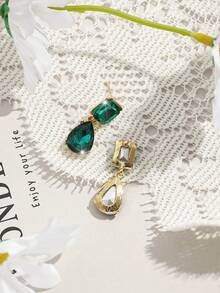 一对波西米亚风合金镶钻耳环，精致奢华优雅，流行百搭耳环 - 綠色 - 查看 3