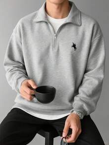 男士时尚街头风极简印花拉链连帽卫衣，秋冬款