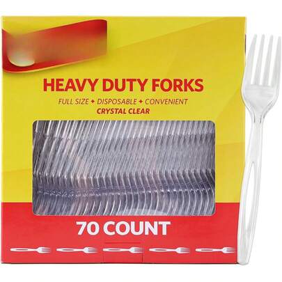 Clear Plastic Forks, Heavy Duty Disposable Cutlery Set, Standard Size, Clear Disposable Fork, Bulk Pack Of 70 - Perfect For Parties, Camping, And Everyday Use