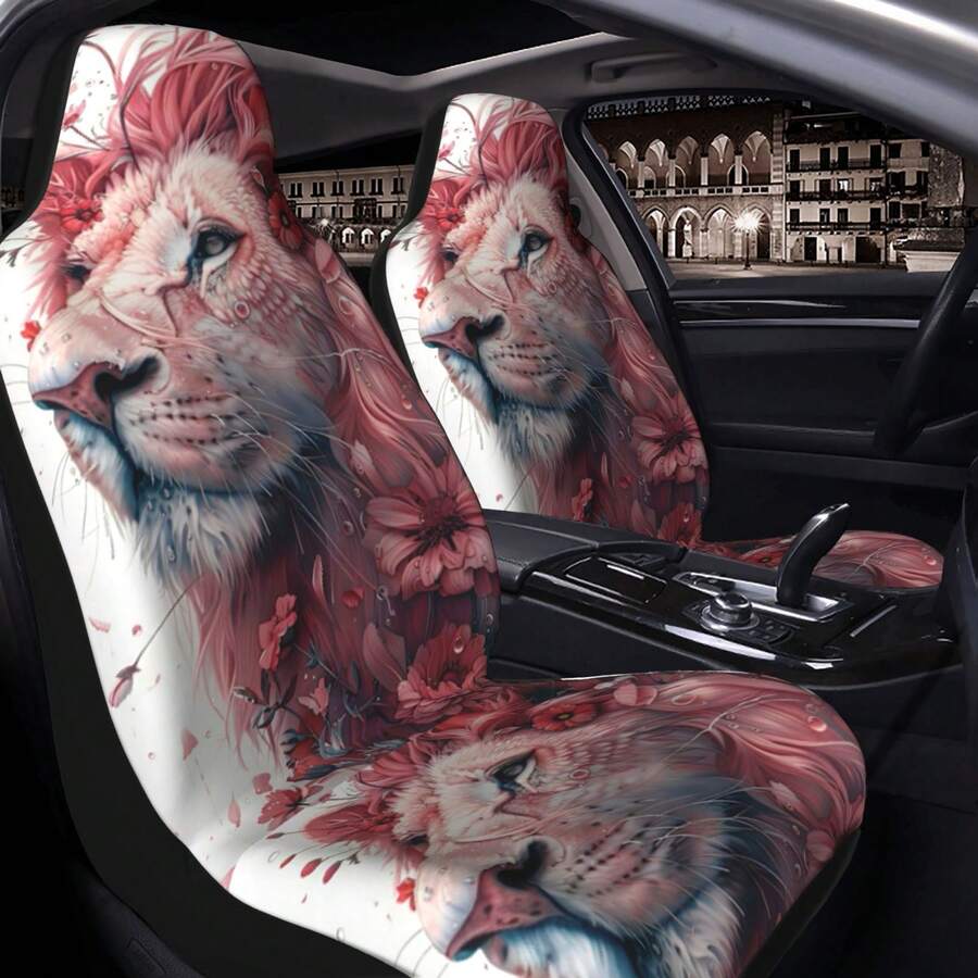 Bộ 1 bộ bọc ghế ô tô toàn diện họa tiết sư tử hoa hồng trên nền trắng, phù hợp cho mọi mùa, chất liệu vải, phù hợp với nhiều dòng xe, bảo vệ toàn diện. - Một cỡ - Xem 1