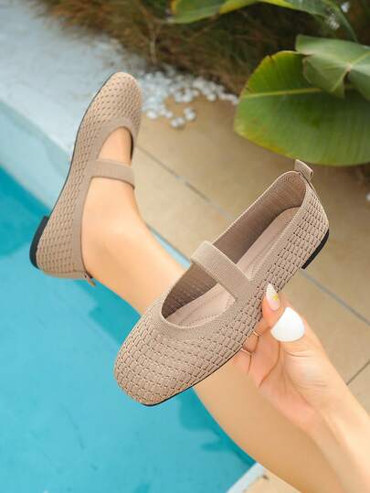 Zapatos casuales tipo Mary Jane para mujer, zapatos slip-on con correa trenzada y punta cuadrada, para primavera/verano
