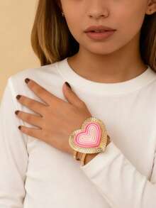 1 Fashionable And Cute Gradient Heart-Shaped Open Bracelet (No Gift Box) - Multicolor - View 6