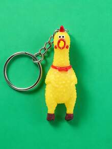 1pc Squeaky Screaming Chick Keychain, Personalized Prank Novelty Funny Mini Rubber Squeeze Scream Chick Pendant, Creative Cute Cartoon Stress Relief Keychain, Gift Lanyard Zipper Charm For Car Keys, Wallet, Backpack, Bag - Multicolor - View 6
