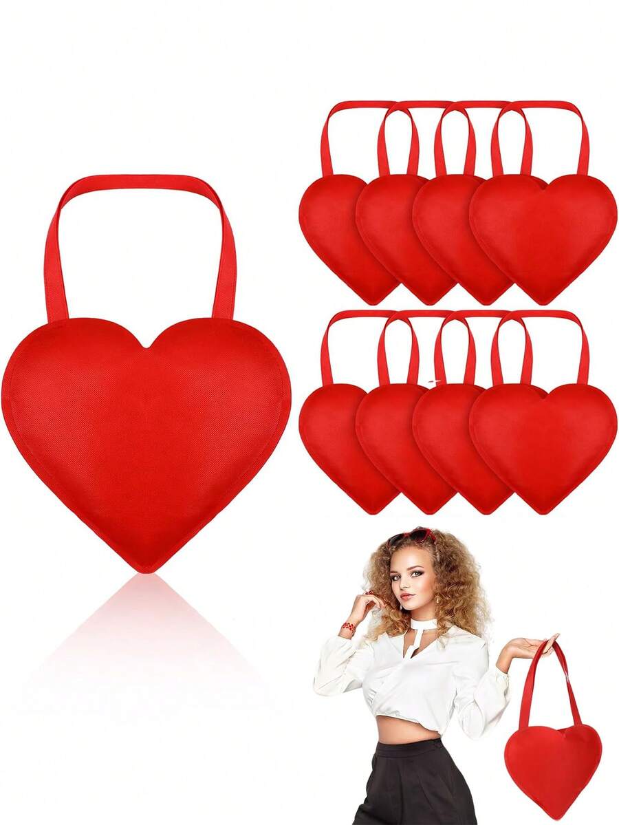 4个心形派对礼品袋，无纺布礼品袋，带提手，适用于派对、生日、婚礼季、单身派对装饰、单身派对礼物、新娘送礼会回礼、婚礼宾客回礼等场合。 - 彩色 - 查看 1