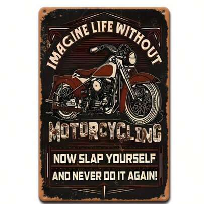 [11.9x7.9 Inches Vintage Motorcycle Sign] 1pc Vintage Motorcycle Metal Tin Sign - Humorous "Life Without Motorcycling" Quote, Retro Aluminum Wall Art For Garage, Bar, For Man Cave - Rustic Decor With Classic Motorcycle Illustration, Ideal Gift For Bikers, 11.9x7.9 Inches, Motorcycle Accessories