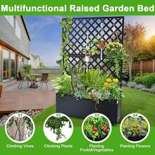 Caja de Plantación Metálica con Enrejado, Pantalla de Privacidad de Acero Galvanizado, Diseño Modular para Plantas Trepadoras, Maceta Elevada para Patio y Jardín, Color Negro - Con ruedas - Ver 5