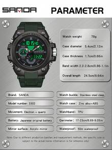 SANDA 3302 Men's LED Digital Quartz Watch, Waterproof Outdoor Sports Multifunctional Dual Display Electronic Watch - Black - View 7