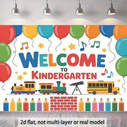 2D平面幼儿园欢迎横幅 - 色彩鲜艳的气球和音符设计，涤纶材质，非常适合房间装饰、派对和家居装饰，是馈赠亲友和庆祝活动的理想之选，派对装饰 | 趣味设计 | 耐用装饰，幼儿园装饰