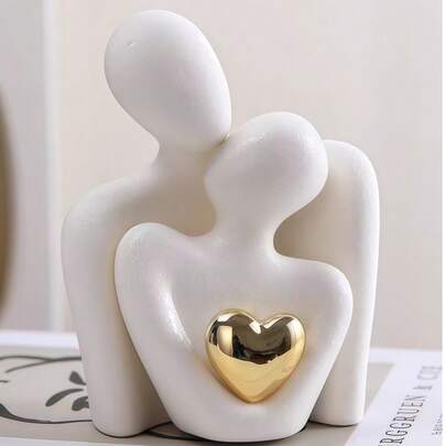 2 piezas Estatua de pareja en miniatura (8,5 cm), decoración de resina blanca, adecuada para estantería de dormitorio, aniversario romántico, boda y regalo de pareja para el Día de San Valentín