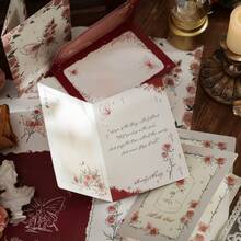 New Year, Valentine's Day, Thanksgiving, Mother's Day, Rose And Butterfly Retro Folding Greeting Cards, Gift Cards, Message Cards, Handwritten Floral Cards, General Holiday Greeting Cards. - Multicolor - View 2