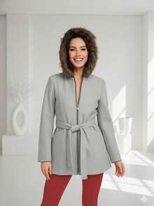 ABRIGO ELEGANTE CON CAPUCHA ABOTONADA - Gris Claro - Ver 1