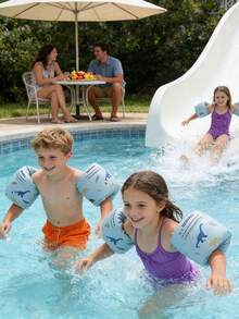 1 Pair Thickened Retro Striped Inflatable Arm Bands, Suitable For Children And Adults, Double Air Chamber Cylindrical Water Sleeves, Best Choice For Beginner Swimmers