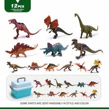 一套 12/18/19/24 个儿童动物恐龙仿真模型，逼真的微型野生动物模型，包括狮子、大象、长颈鹿、老虎、斑马、犀牛、黑猩猩、鳄鱼、猎豹、河马、棕熊，带收纳盒。 - 彩色 - 查看 12