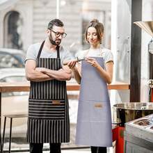 2 Pack Adjustable Bib Apron With 2 Pockets Chef CooFKing Kitchen Restaurant Aprons For Women Men,Blue/FFBlackssstripes - Blue/FBlacksstripes - View 6