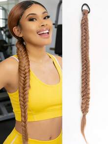 1pc 32-Inch Handmade Fishbone Braid Ponytail With Elastic Bands, Suitable For Women - Multicolor - View 7